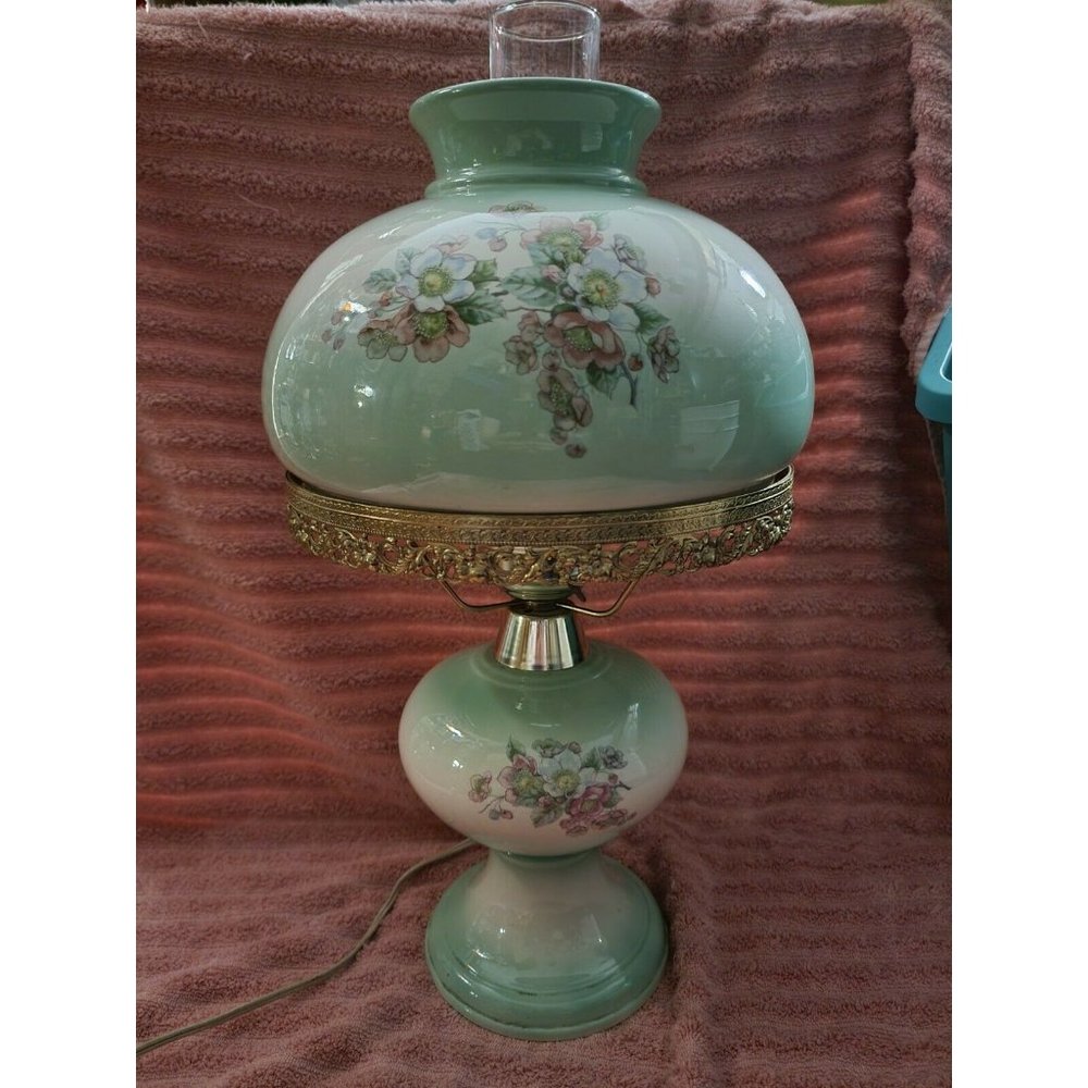 Vintage GWTW hand painted ceramic lamp signed by artist 21.5" tall large heavy